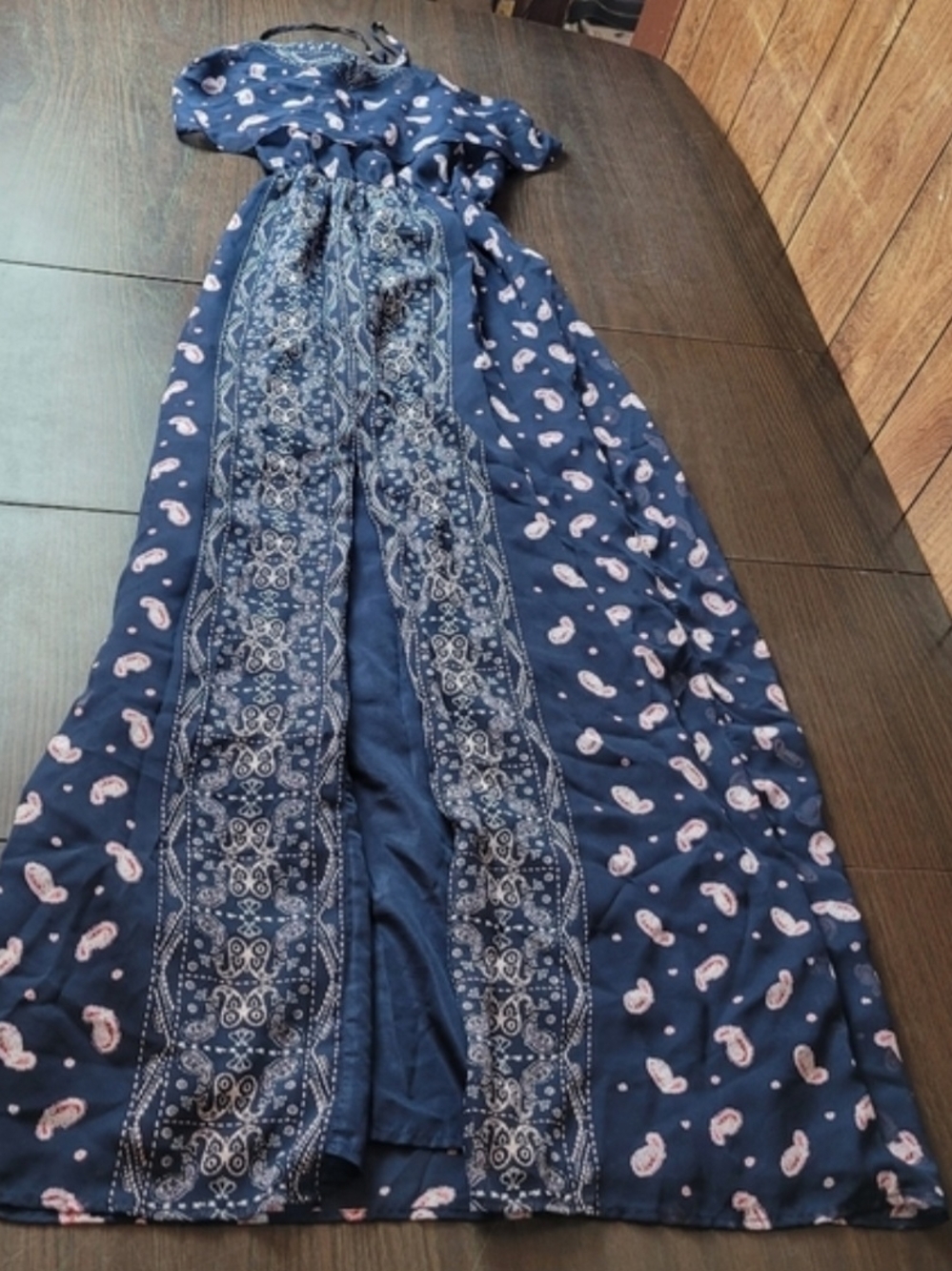 Princess Vera Wang Navy Blue Maxi Dress with Pink Paisley XS